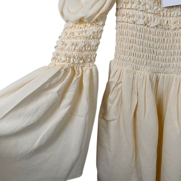 NEW! O.P.T. Luanne Dress Dark Cream Smocked Peasant Mini Dress Lined Size XS - Picture 3 of 11